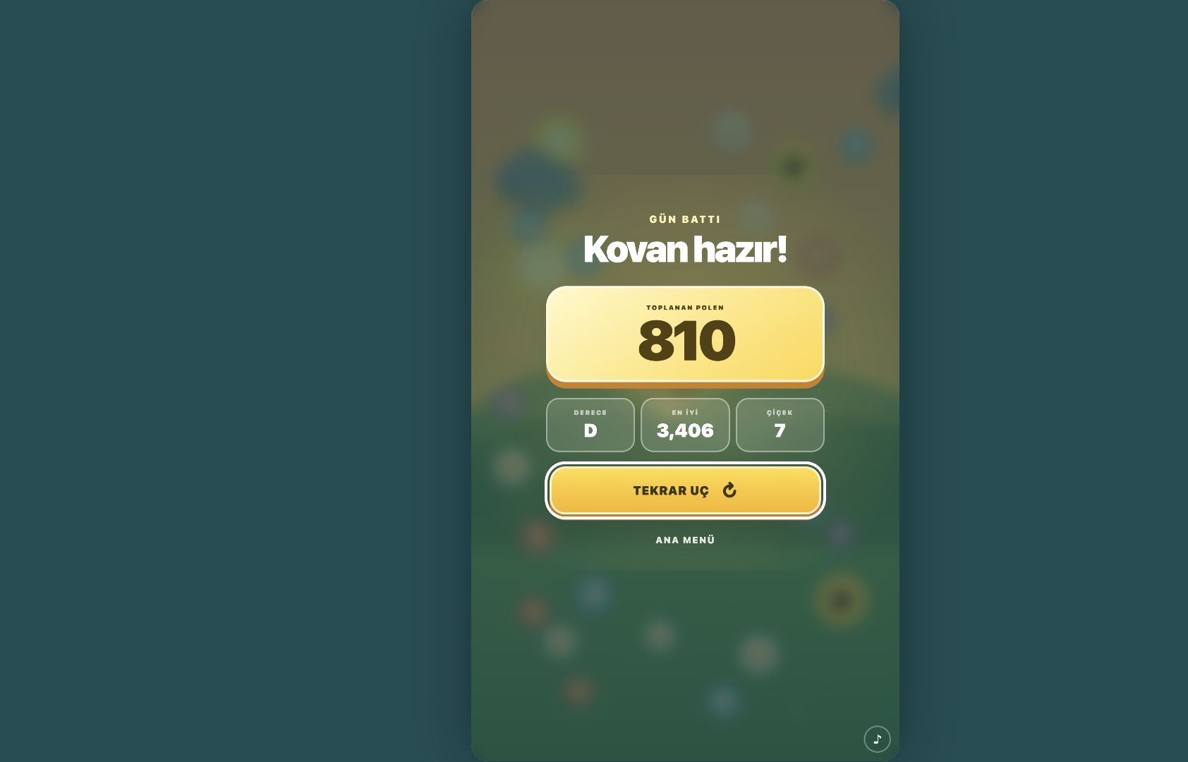 End-of-run pollen score and replay screen